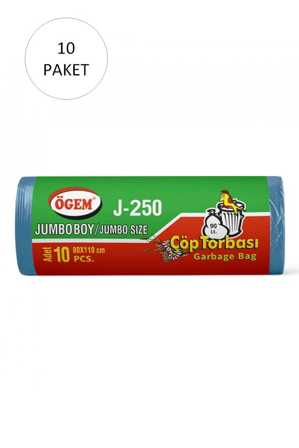 J-250 Jumbo Boy Çöp Torbası 80 x 110 cm 10 Lu Rulo x 10 Paket = 100 Adet (Mavi) ürün görseli 1