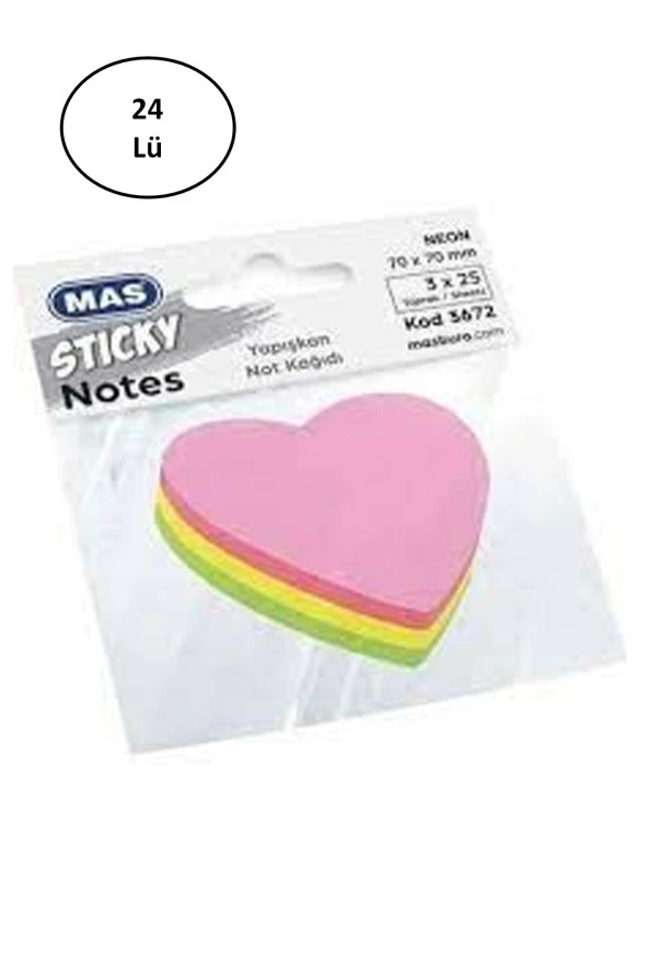 Mas 3672 75 Yaprak Karma Renk Kalp Şekilli Not Kağıdı - 2