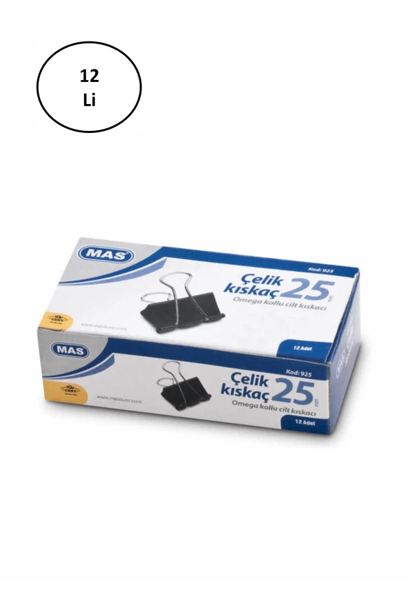 Mas Omega Çelik Kıskaç Siyah 25 mm 12'li ürün görseli 1
