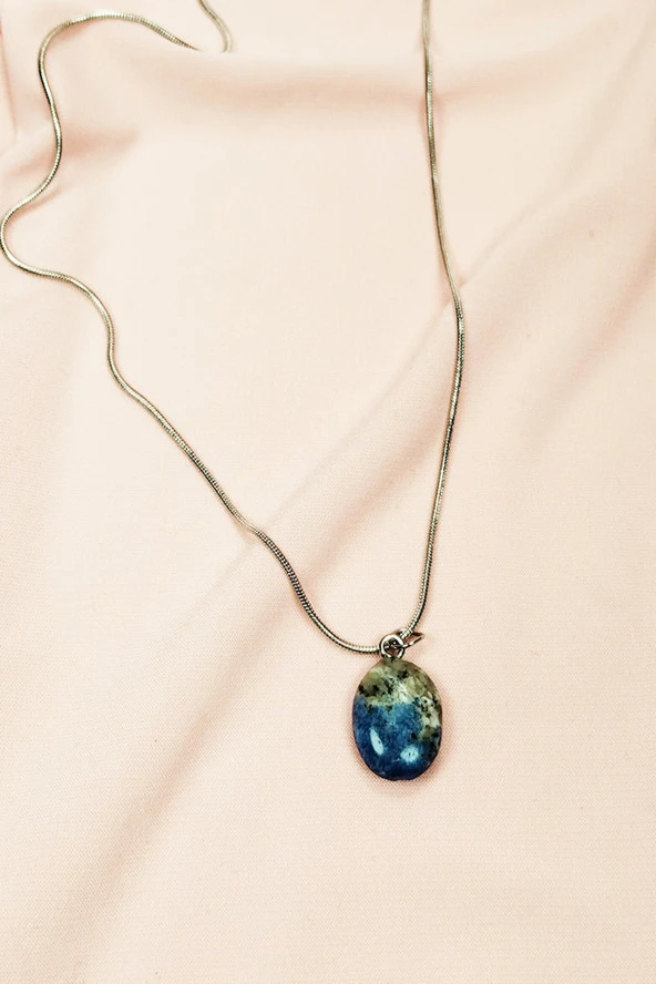 Sodalit Doğal Taşı Zincirli El Yapımı Kolye Uç: 1,5 cm Zincir: 20 cm Kutulu - Resim 6