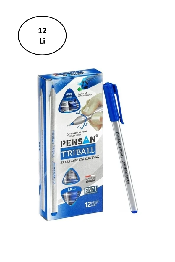 Pensan Triball Tükenmez Kalem 1 Mm Mavi 12'li