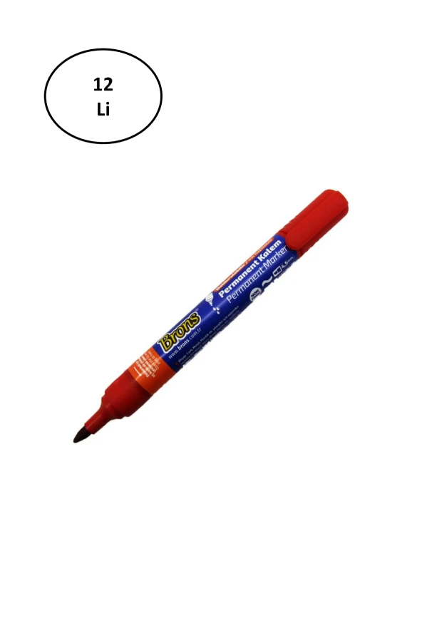 Brons BR-9722 Kesik Uç Kırmızı Permanent Kalem 12'li - 2