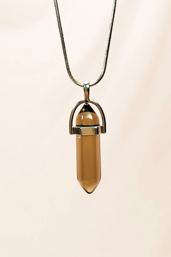 Dumanlı Kuvars Doğal Taşı Zincirli El Yapımı Kolye Uç: 3 cm Zincir: 20 cm Kutulu - 3