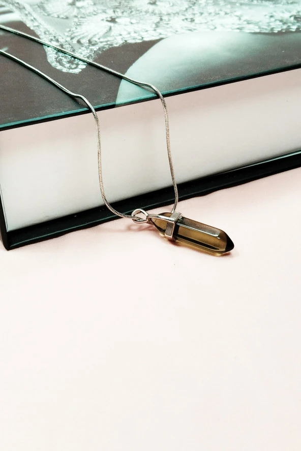 Dumanlı Kuvars Doğal Taşı Zincirli El Yapımı Kolye Uç: 3 cm Zincir: 20 cm Kutulu - 4