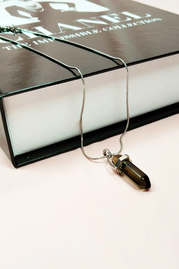 Dumanlı Kuvars Doğal Taşı Zincirli El Yapımı Kolye Uç: 3 cm Zincir: 20 cm Kutulu - 6