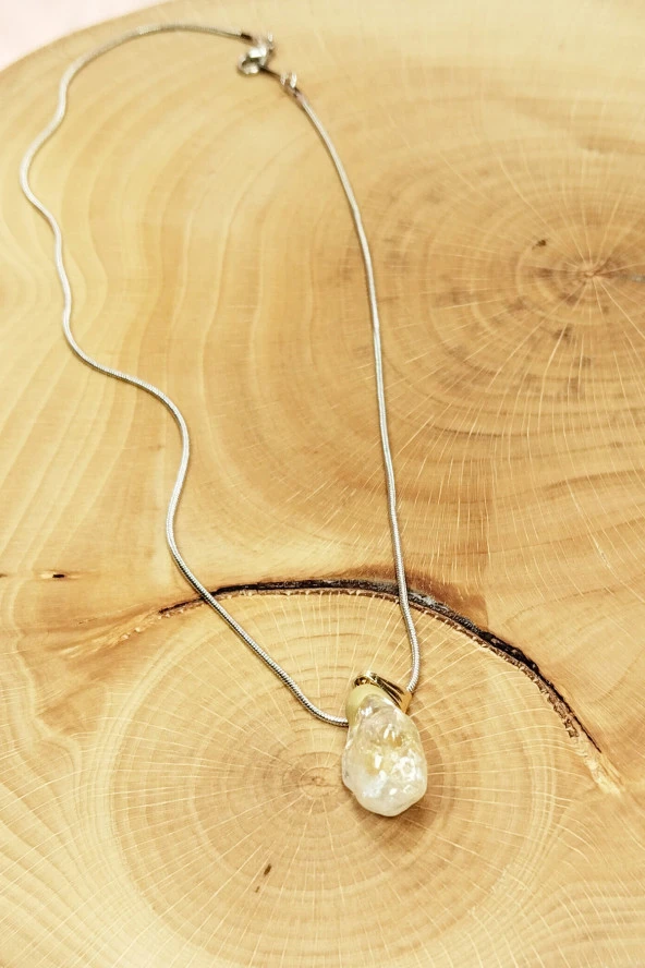 Sitrin Doğal Taşı Zincirli El Yapımı Kolye Uç: 2 cm Zincir: 20 cm Kutulu - 4