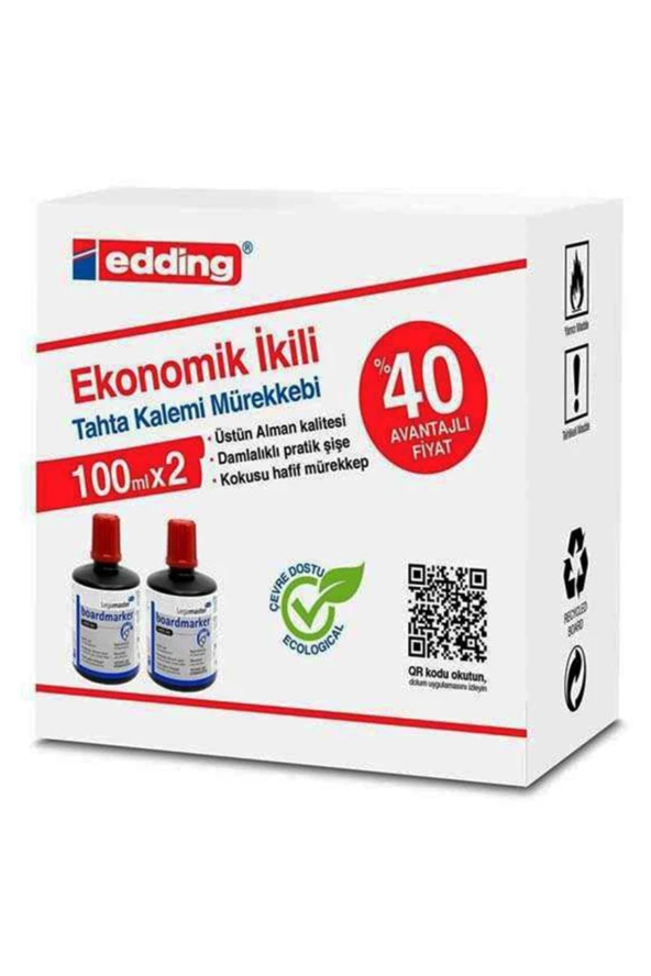 Edding Im-1199 100Ml Yazı Tahtası Mürekkebi Kırmızı 2'li Paket ürün görseli 1
