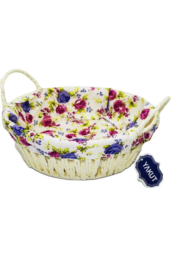 Renkli Bezli Yuvarlak Ekmek Sepeti Hasır Royaleks-8820 ürün görseli 1