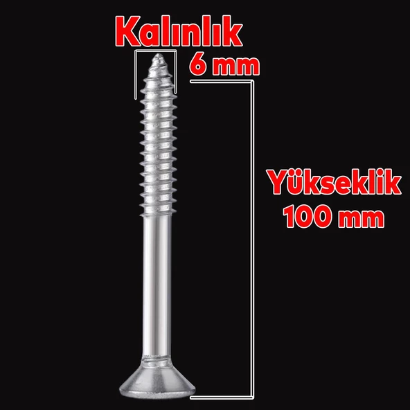 Sunta Vidası 6x100 Mm Paket 100 Adet Sivri Uçlu Ahşap Tahta Ağaç Mobilya Ayak Kulp Vidası - 2