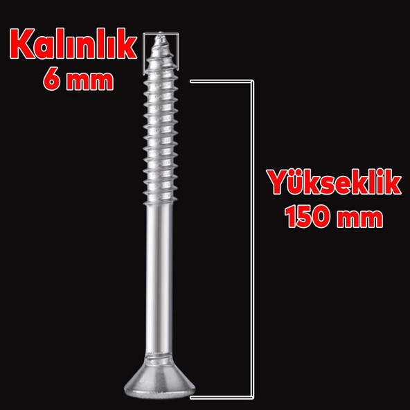 Sunta Vidası 6x150 Mm Paket 50 Adet Sivri Uçlu Ahşap Tahta Ağaç Mobilya Ayak Kulp Vidası - 2