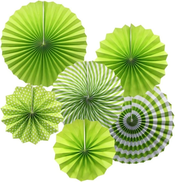 Kağıt Yelpaze Süs Yeşil Set 6 lı ürün görseli 1