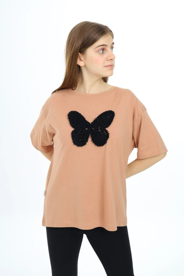 Kız Çocuk Kelebek Baskılı T-Shirt 9-14 Yaş Px037 - 2