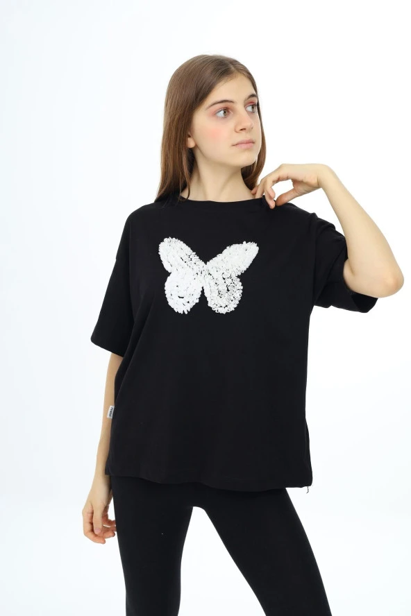 Kız Çocuk Kelebek Baskılı T-Shirt 9-14 Yaş Px037 - 4