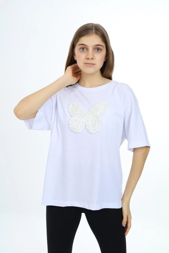 Kız Çocuk Kelebek Baskılı T-Shirt 9-14 Yaş Px037 - 5