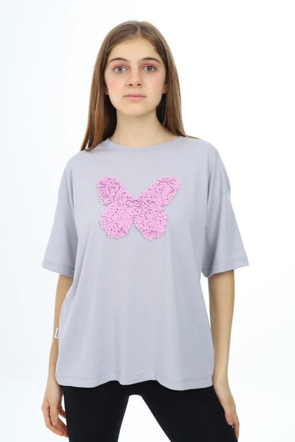 Kız Çocuk Kelebek Baskılı T-Shirt 9-14 Yaş Px037 - 7