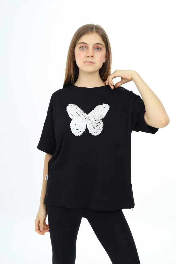Kız Çocuk Kelebek Baskılı T-Shirt 9-14 Yaş Px037 - 12