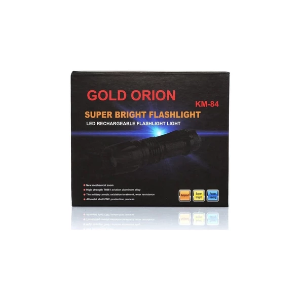 Gold Orion Km-84 Tasarruflu Şarjlı Zoomlu Metal El Feneri Kemer Klipsli - 5