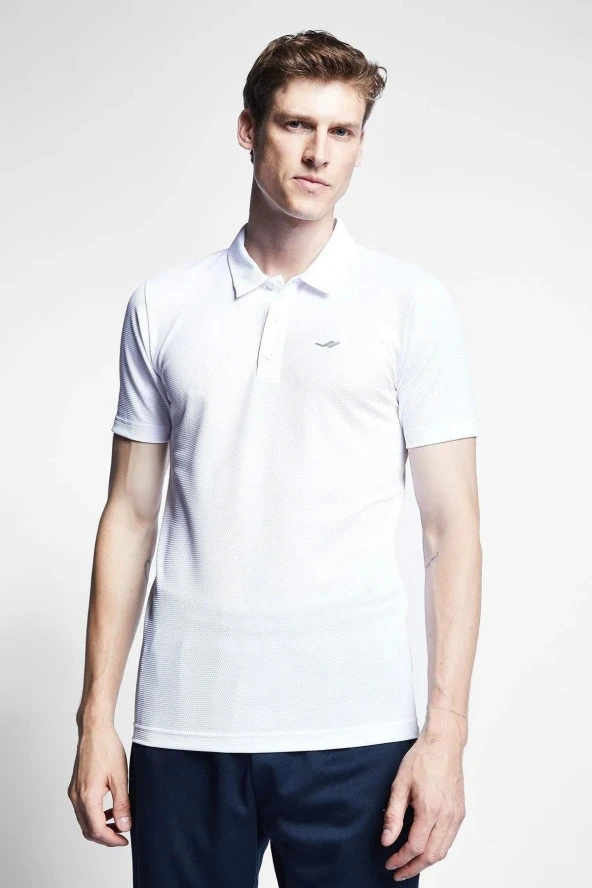 Erkek Beyaz Polo Yaka Slım Fıt Spor Tshirt Vo23s-1275-23b