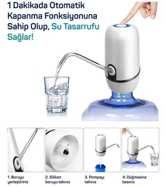 Kampta Piknikte Yazlıkta Şarjlı Damacana Otomatik Su Pompası - 3