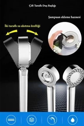 Çift Taraflı Yüksek Basınçlı Su Akıtan Şampuan Hazneli Tasarruflu Duş Başlığı - 4