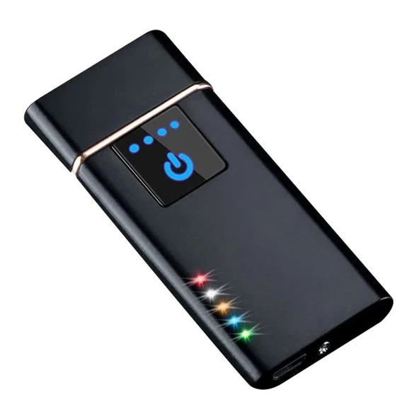 Elektronik Şarj Edilebilir Alevsiz Usb Dokunmatik Siyah Çakmak - Kutulu - 2