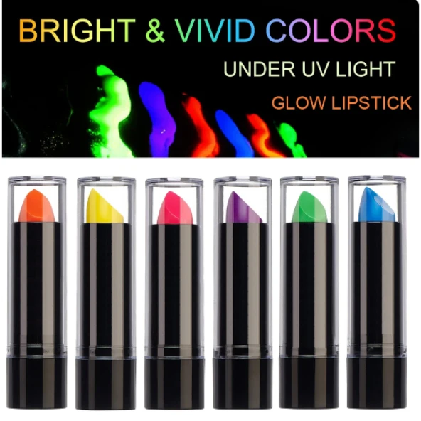 Karanlıkta Parlayan Yanan UV Neon Ruj Yüz Boyama 6 Adet 6 Renk