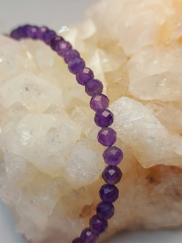 Ametist Taşı Faset Kesim 4mm Bileklik (45440) - Resim 3