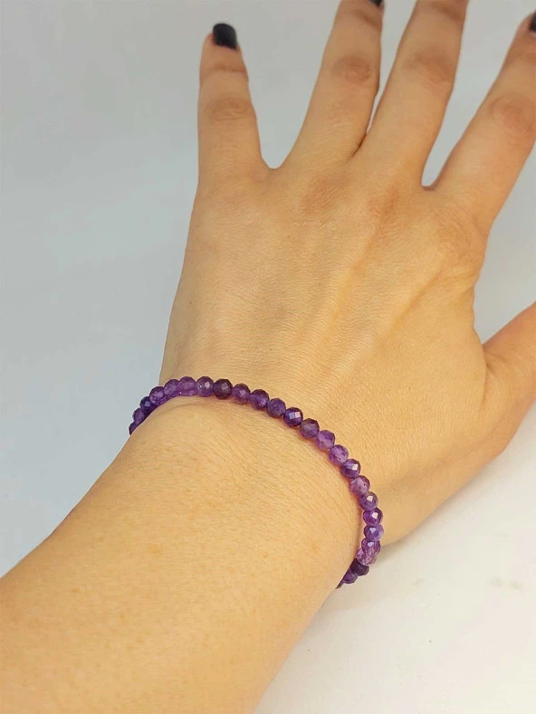 Ametist Taşı Faset Kesim 4mm Bileklik (45440) - Resim 4