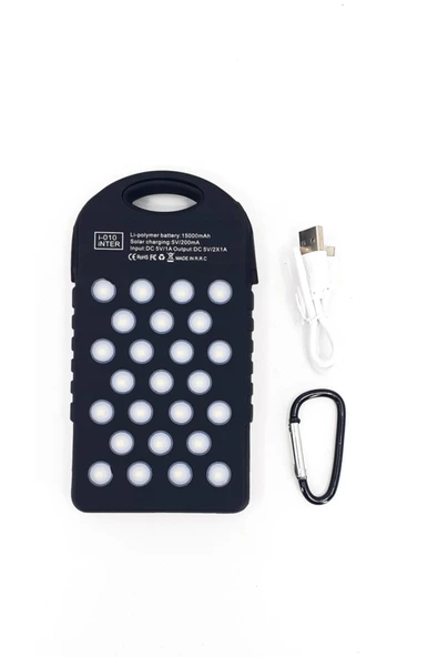 Güneş Enerjili Işıklı Solar Taşınabilir Usb Girişli Şarj Cihazı Powerbank 15000 Mah - 5