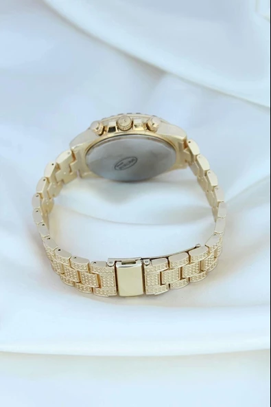 Clariss Trend Gold Metal Kordonlu Zirkon Taş Kaplama Renkli Taşlı Kasa Tasarımlı Lüx Kadın Kol Saati - 5