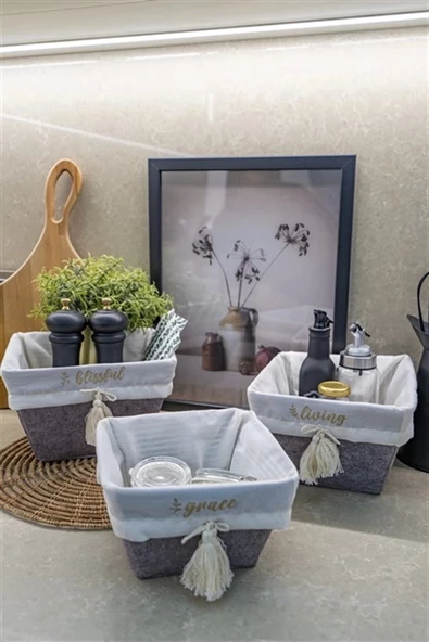 Çok Amaçlı Saklama Organizer Kutu Kare Keçe Sepet (mini) - 03433 - 3