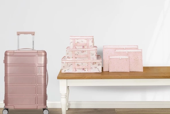 Baby 6'lı Desenli Fileli Bavul Valiz İçi Düzenleyici Çok Amaçlı Organizer (pembe) - 3