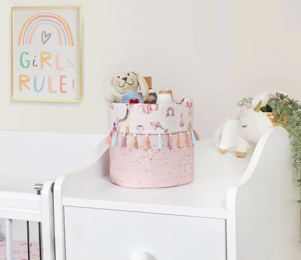 Baby Kullanımı Kolay Desenli Taşınabilir Düzenleyici Yuvarlak Sepet(pembe) - 2