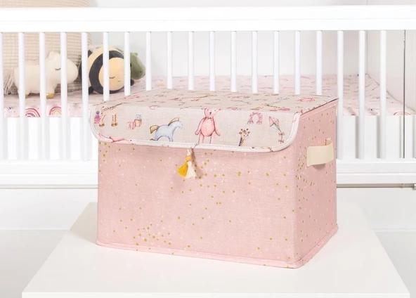 Baby Püsküllü Kapaklı Kutu Düzenleyici Çok Amaçlı Organizer Kutu Maxi Boy (pembe) 04232