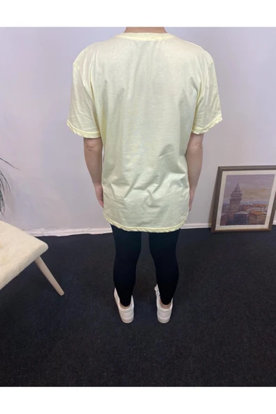 Kadın Bisiklet Yaka Oversize Fit Baskılı Tişort SPR24tsk305 - 8