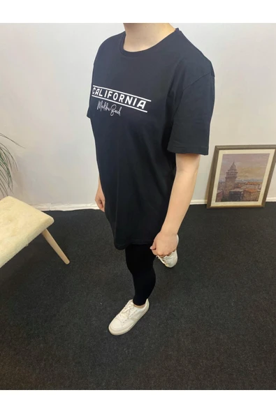 Kadın Bisiklet Yaka Oversize Fit Californıa Baskılı Tişort SPR24tsk304 - 5