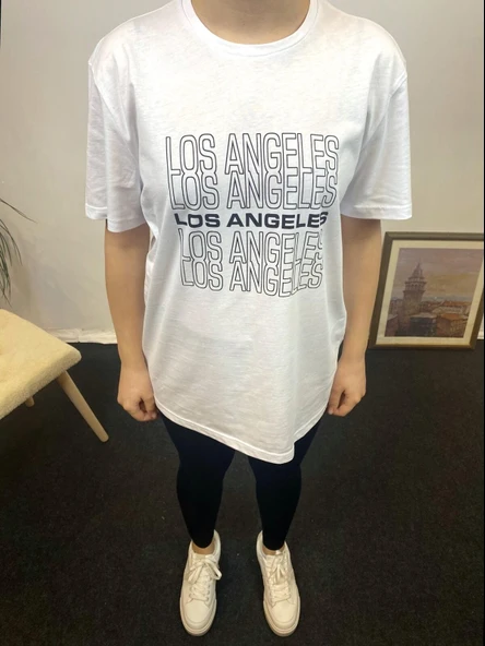 Kadın Bisiklet Yaka Oversize Fit Baskılı Tişort SPR24tsk305 - 4