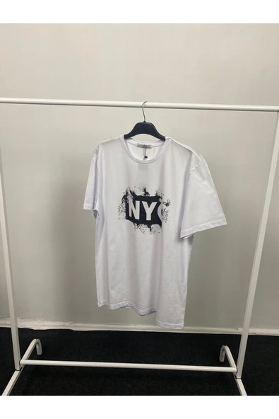 Kadın Bisiklet Yaka Oversize Fit NYC Baskılı Tişort SPR24TSk114 - 5