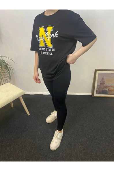 Kadın Bisiklet Yaka Oversize Fit N Baskılı Tişort SPR24TSK113 - 4