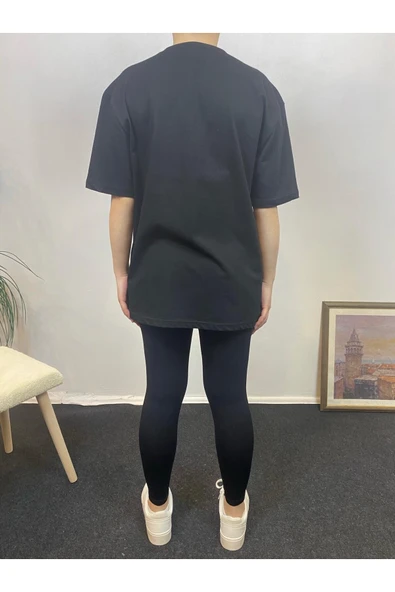 Kadın Bisiklet Yaka Oversize Fit N Baskılı Tişort SPR24TSK113 - 3