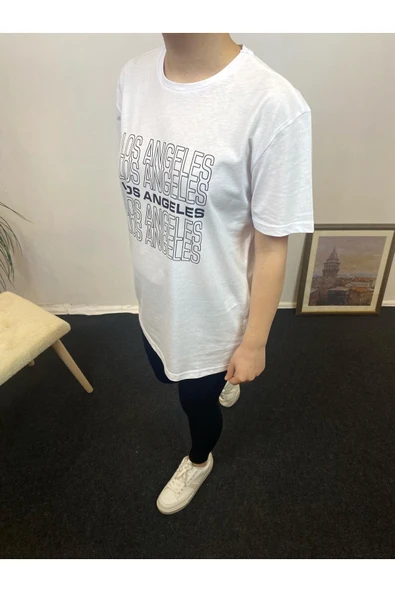 Kadın Bisiklet Yaka Oversize Fit Baskılı Tişort SPR24tsk305 - 5