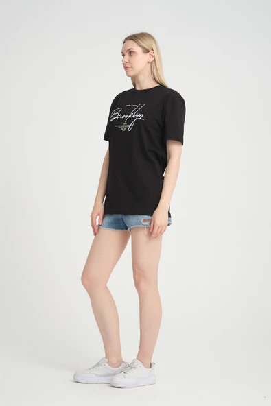 Kadın Bisiklet Yaka Oversize Fit  Tişort SPR24TSk110 - 9