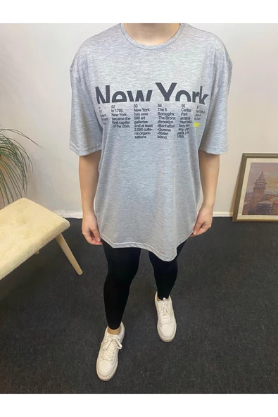 Süperlife Kadın Bisiklet Yaka Oversize Kalıp New York Baskılı Tişort SPR24TSk112 - 11