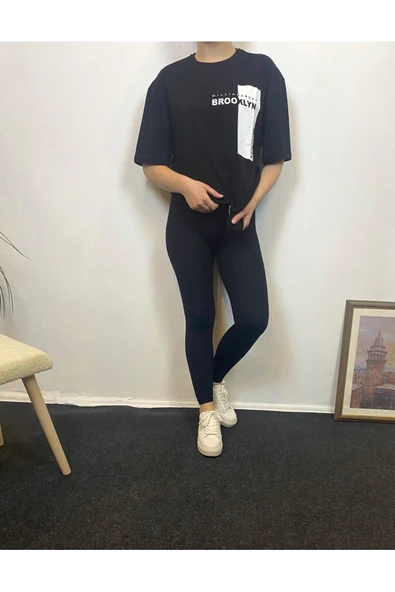 Süperlife Kadın Bisiklet Yaka W.Brooklyn Baskılı Tişort  SPR21YK21