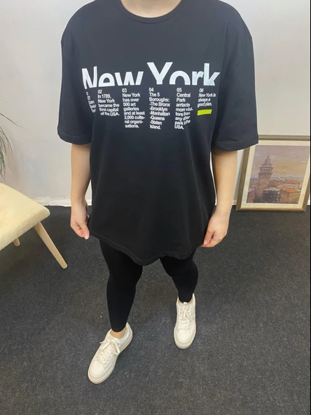 Süperlife Kadın Bisiklet Yaka Oversize Kalıp New York Baskılı Tişort SPR24TSk112 - 2