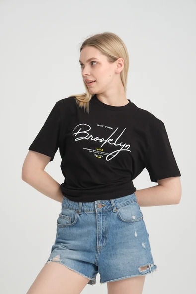 Kadın Bisiklet Yaka Oversize Fit  Tişort SPR24TSk110 - 10