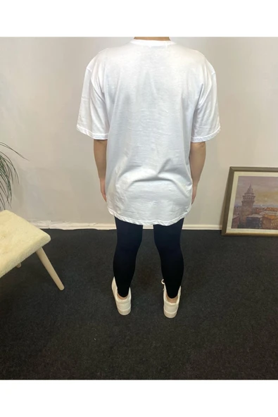 Kadın Bisiklet Yaka Oversize Kalıp New York Baskılı Tişort SPR24TSk112 - 8