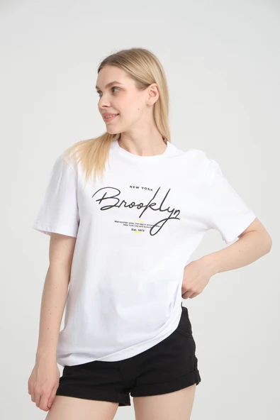 Kadın Bisiklet Yaka Oversize Fit Tişort SPR24TSk110 - 2