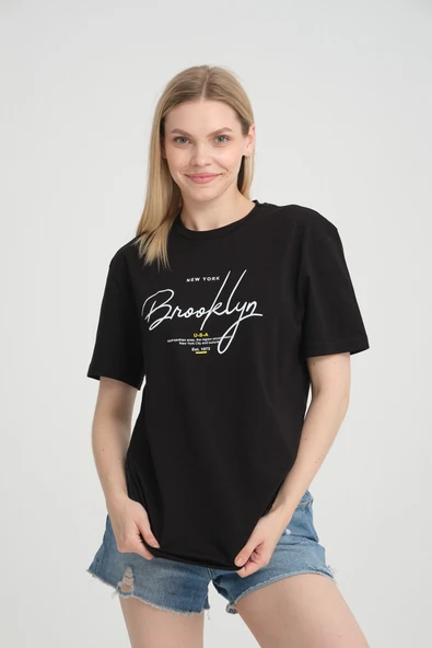 Kadın Bisiklet Yaka Oversize Fit Tişort SPR24TSk110 - 8