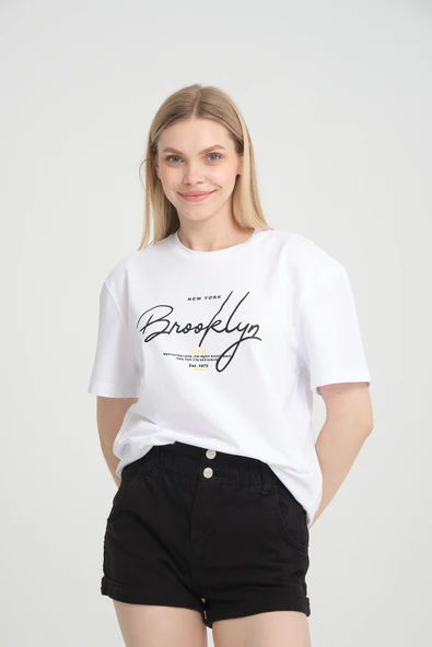 Kadın Bisiklet Yaka Oversize Fit  Tişort SPR24TSk110 - 3